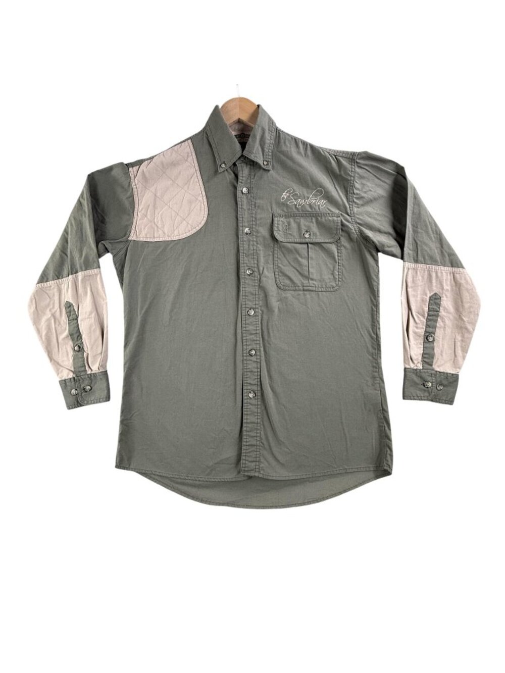 Bob Allen Shirt Men Medium Green Button Up Long Sleeve Shooting Sawbriar Hunting